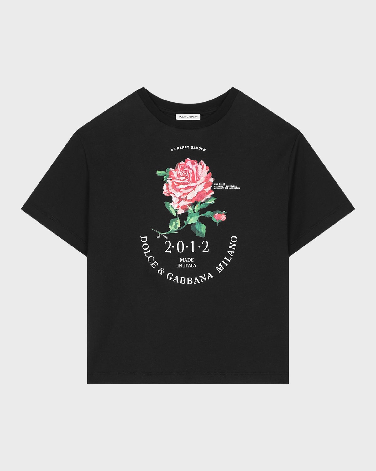 Shop Dolce & Gabbana Girl's Rose-print Graphic T-shirt In Black