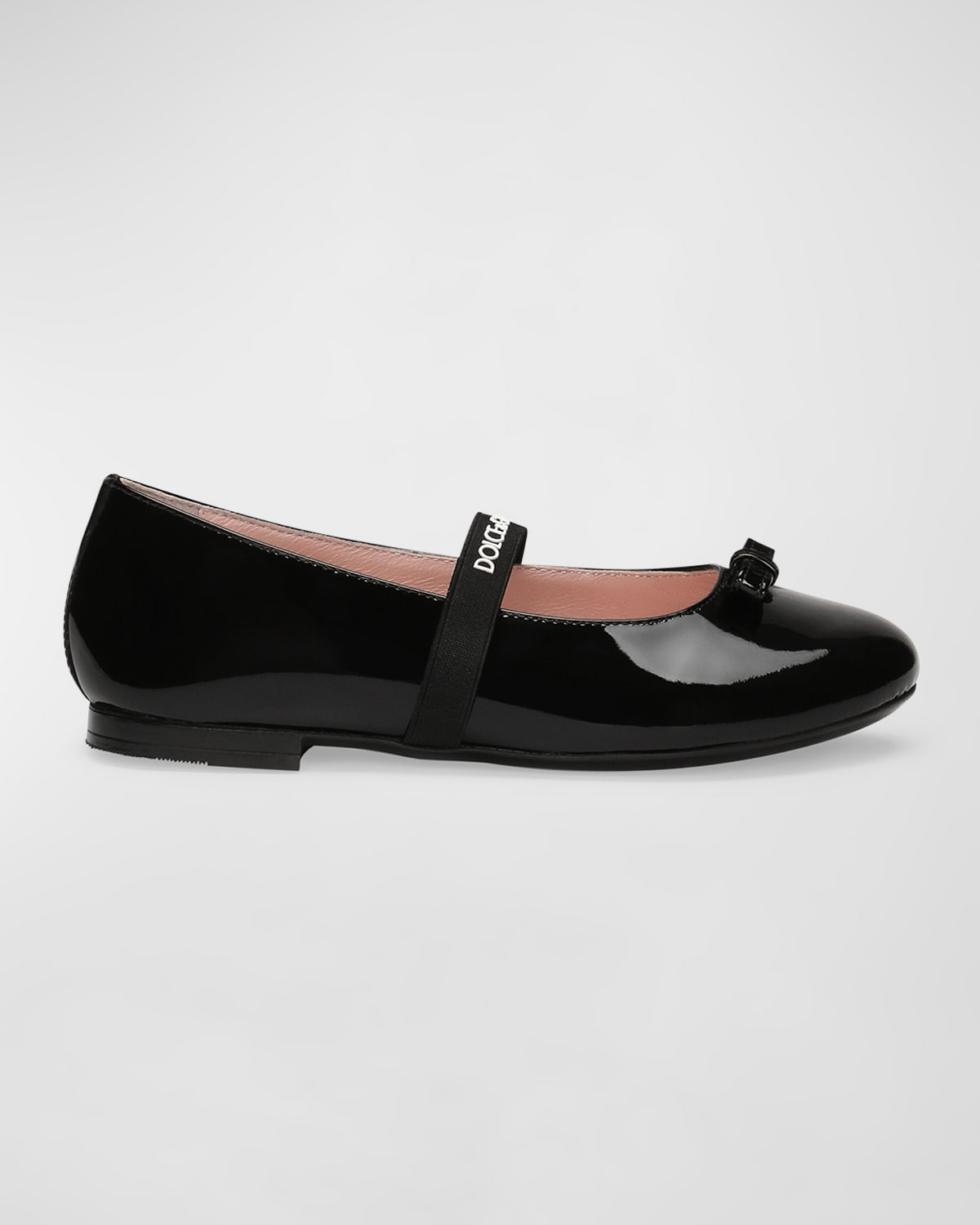 Dolce & Gabbana Logo Bow-detail Patent Leather Ballet Flats In Black