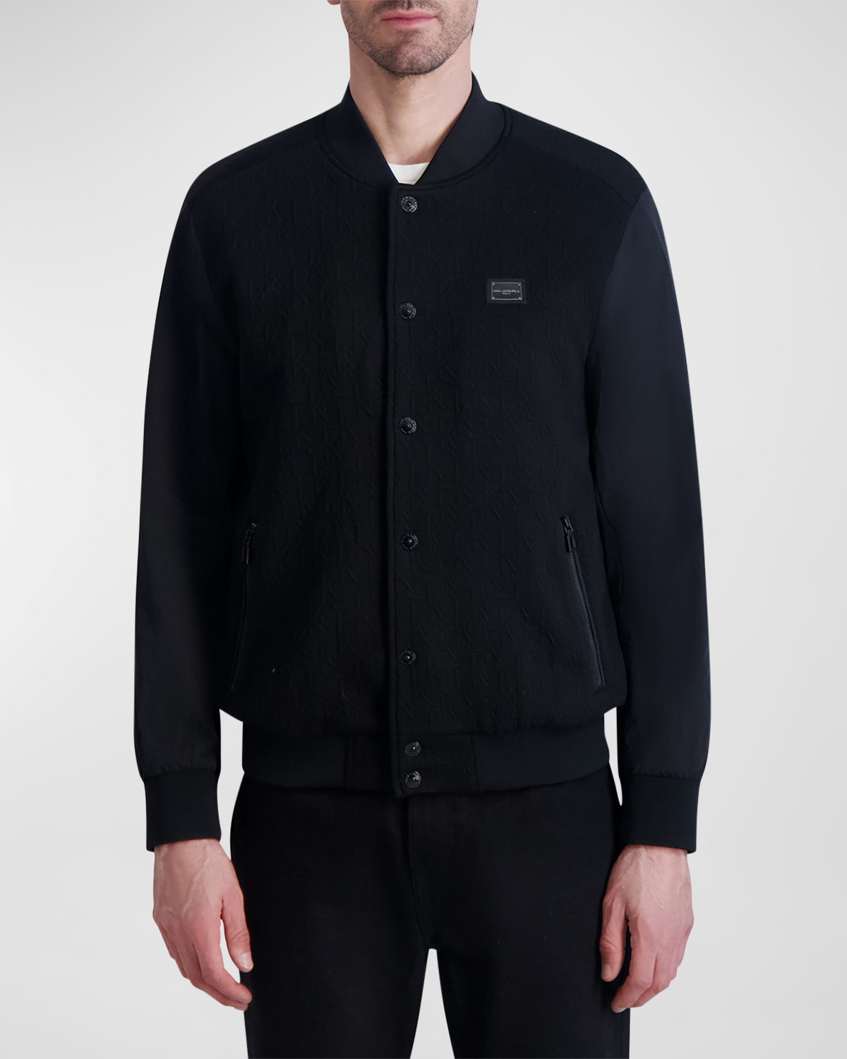 Shop Karl Lagerfeld Men's Monogram Bomber Jacket In Black