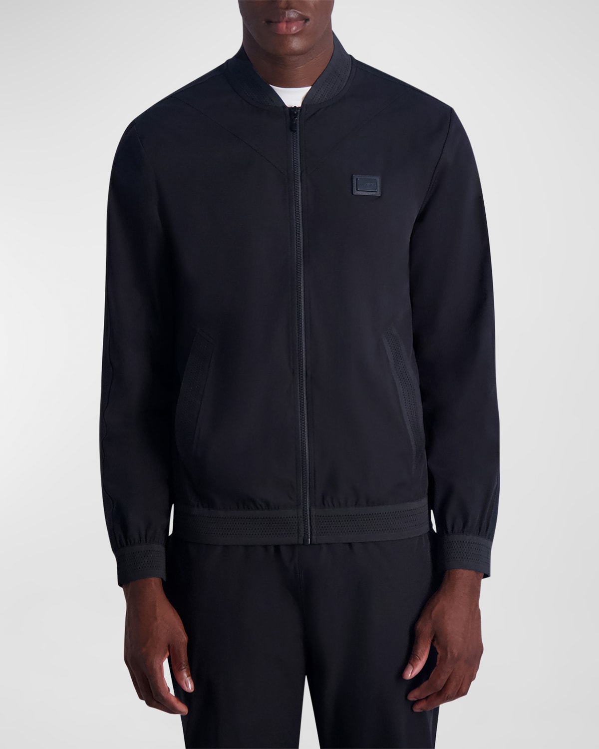 Shop Karl Lagerfeld Men's Track Jacket With Mesh Trim In Black