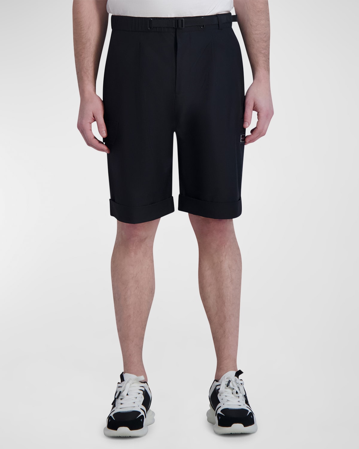 Shop Karl Lagerfeld Men's Cuffed Nylon Cargo Shorts In Black