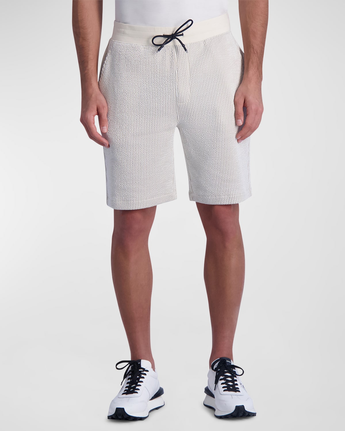 Shop Karl Lagerfeld Men's Textured Drawcord Shorts In Natural
