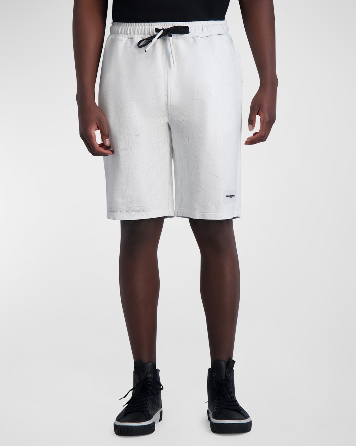 Shop Karl Lagerfeld Men's Marble-print Bermuda Shorts In Off White
