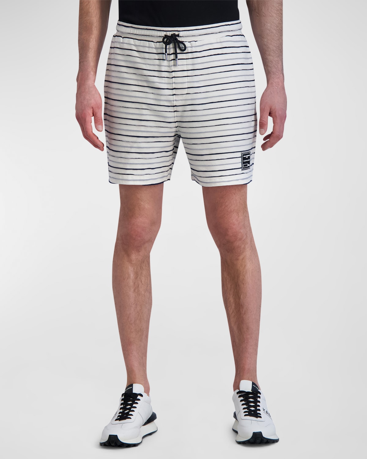 Shop Karl Lagerfeld Men's Textured Stripe Drawstring Shorts In White
