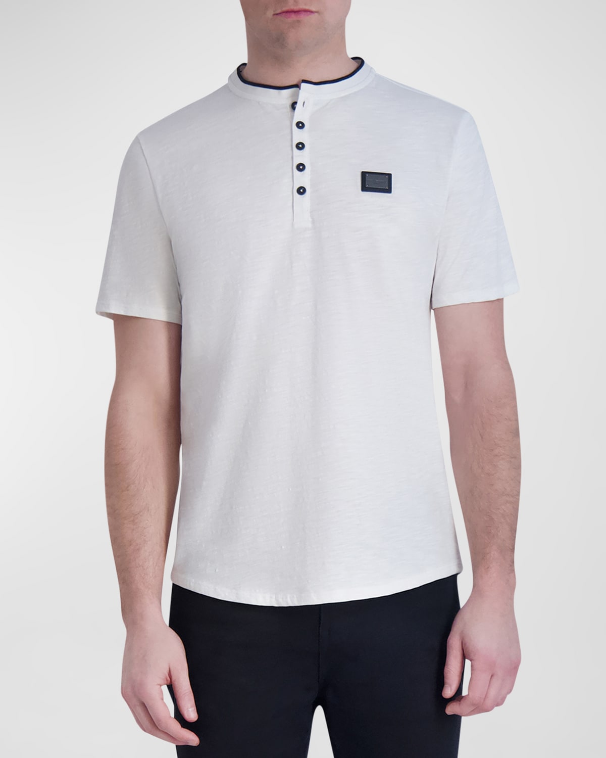 Karl Lagerfeld Men's Logo Plaque Henley Shirt In White