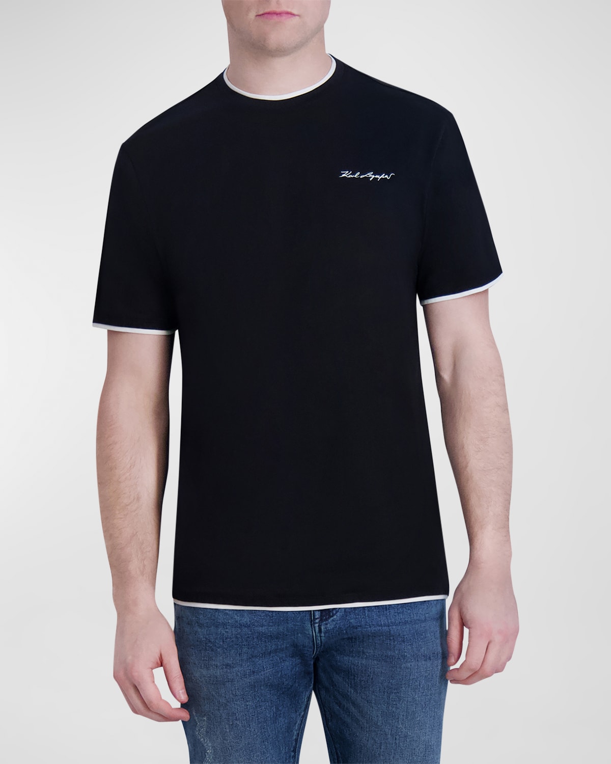 Shop Karl Lagerfeld Men's Double-hem Logo T-shirt In Black