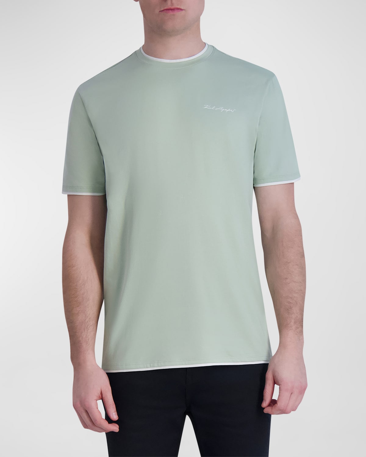 Shop Karl Lagerfeld Men's Double-hem Logo T-shirt In Mint