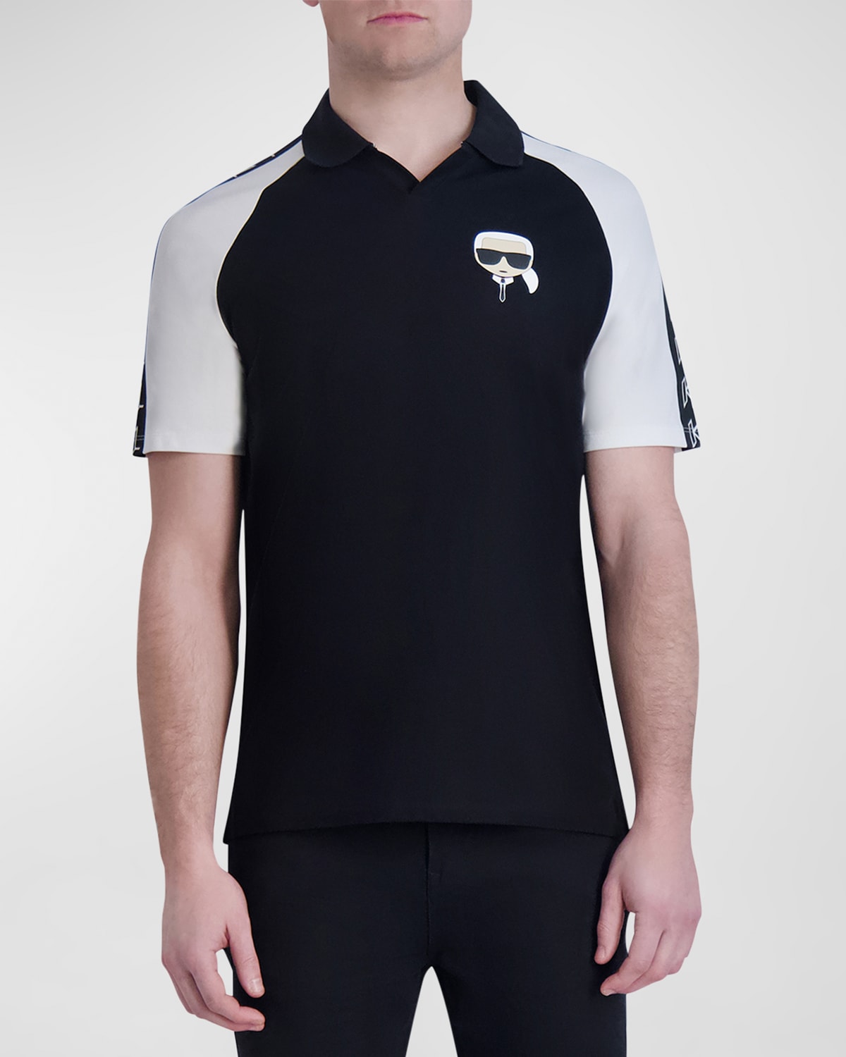 Shop Karl Lagerfeld Men's Colorblock Polo Shirt With Johnny Collar In Black