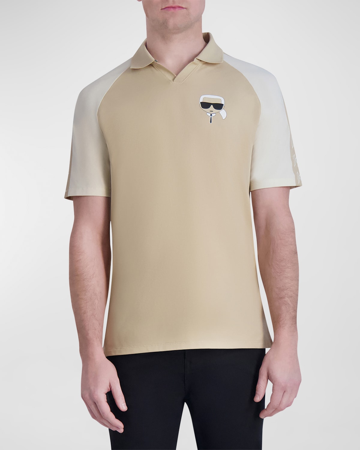 Shop Karl Lagerfeld Men's Colorblock Polo Shirt With Johnny Collar In Tan