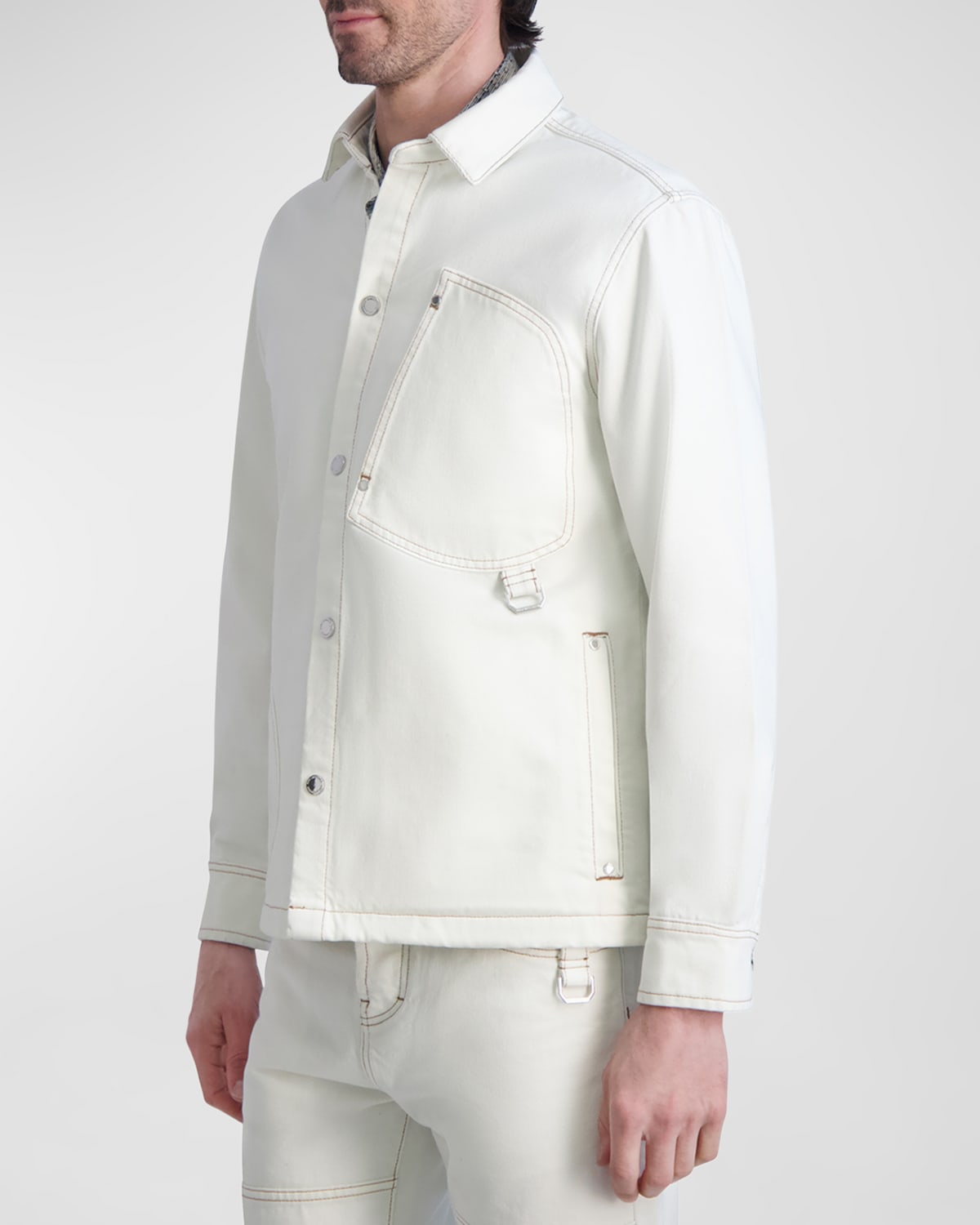 Shop Karl Lagerfeld Paris White Label Men's Denim Overshirt With Patch Pockets In Natural