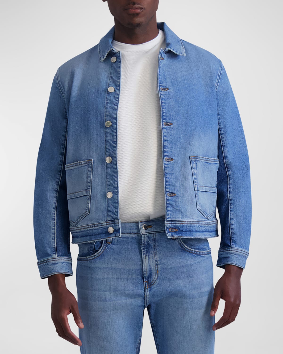 Karl Lagerfeld Paris White Label Men's Colorblock Denim Shirt Jacket In Blue