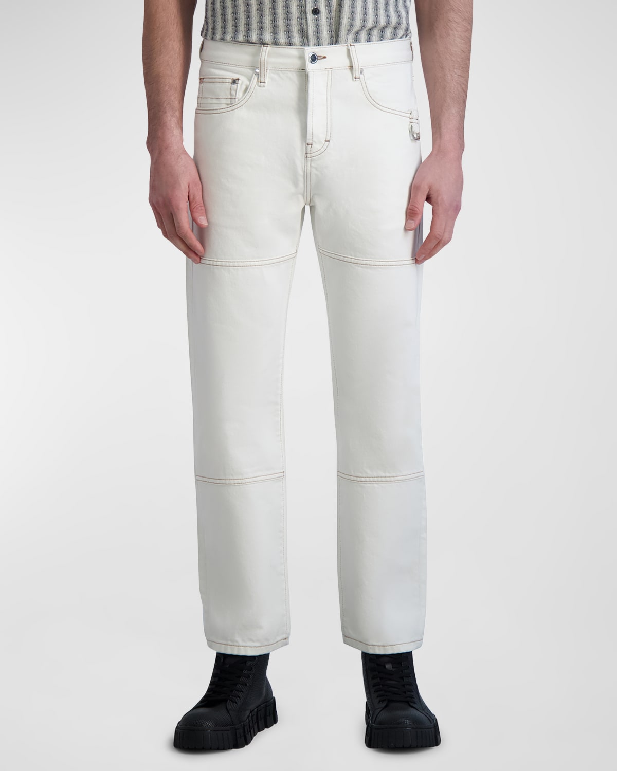 Shop Karl Lagerfeld Paris White Label Men's 5-pocket Paneled Denim Pants In Natural