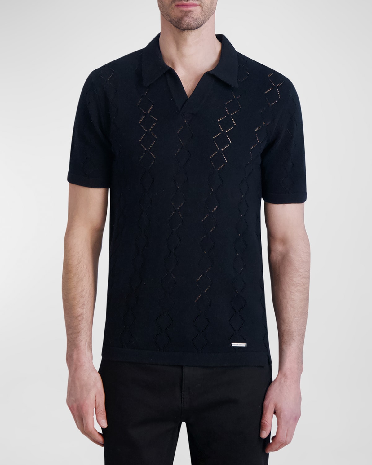 Shop Karl Lagerfeld Paris White Label Men's Diamond Stitch Polo Sweater In Black