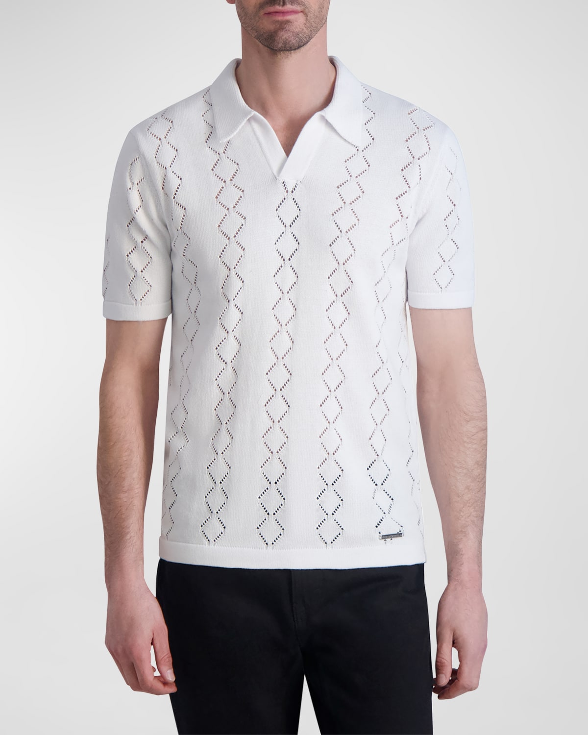 Shop Karl Lagerfeld Paris White Label Men's Diamond Stitch Polo Sweater In White