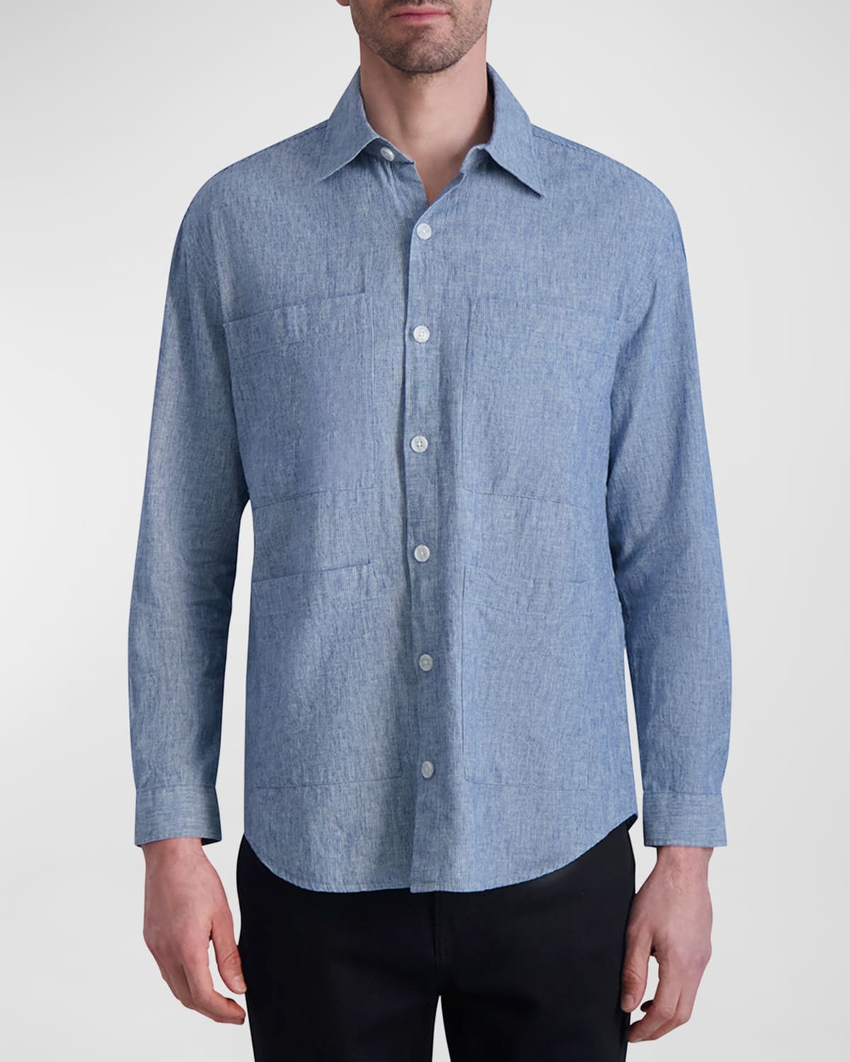 Shop Karl Lagerfeld Paris White Label Men's 4-pocket Sport Shirt In Blue/white