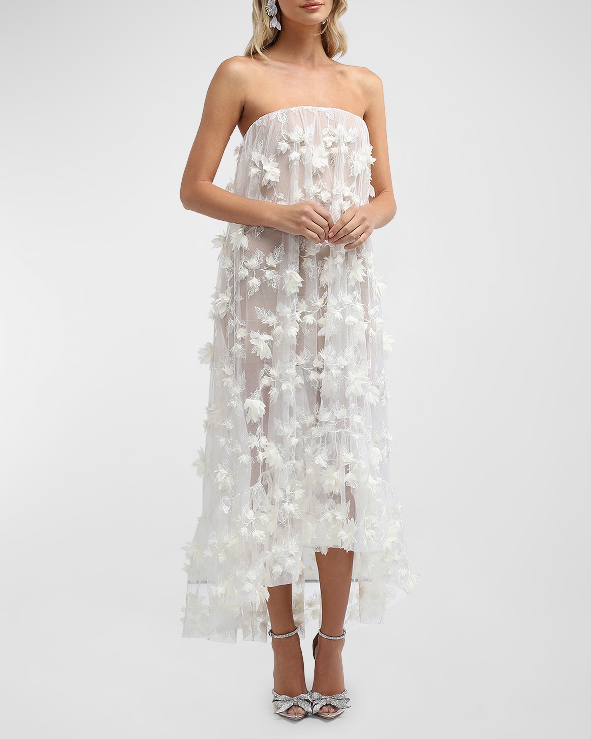 Shop Helsi Athena Strapless High-low Applique Gown In Off White