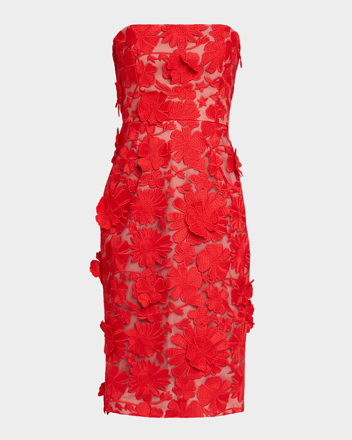 Cecilia Strapless Lace-Up Floral Applique Dress