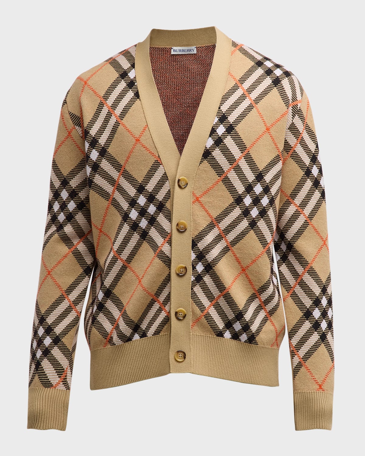 Shop Burberry Men's Vintage Check Cardigan In Sand Ip Check