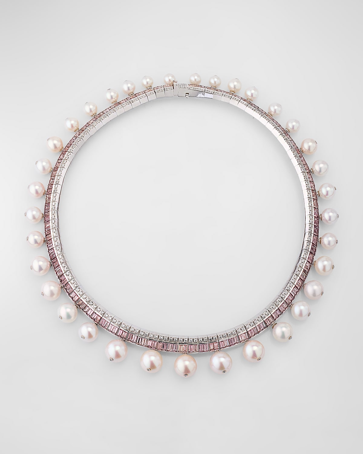 Platinum Pearl, Garnet, and Diamond Necklace