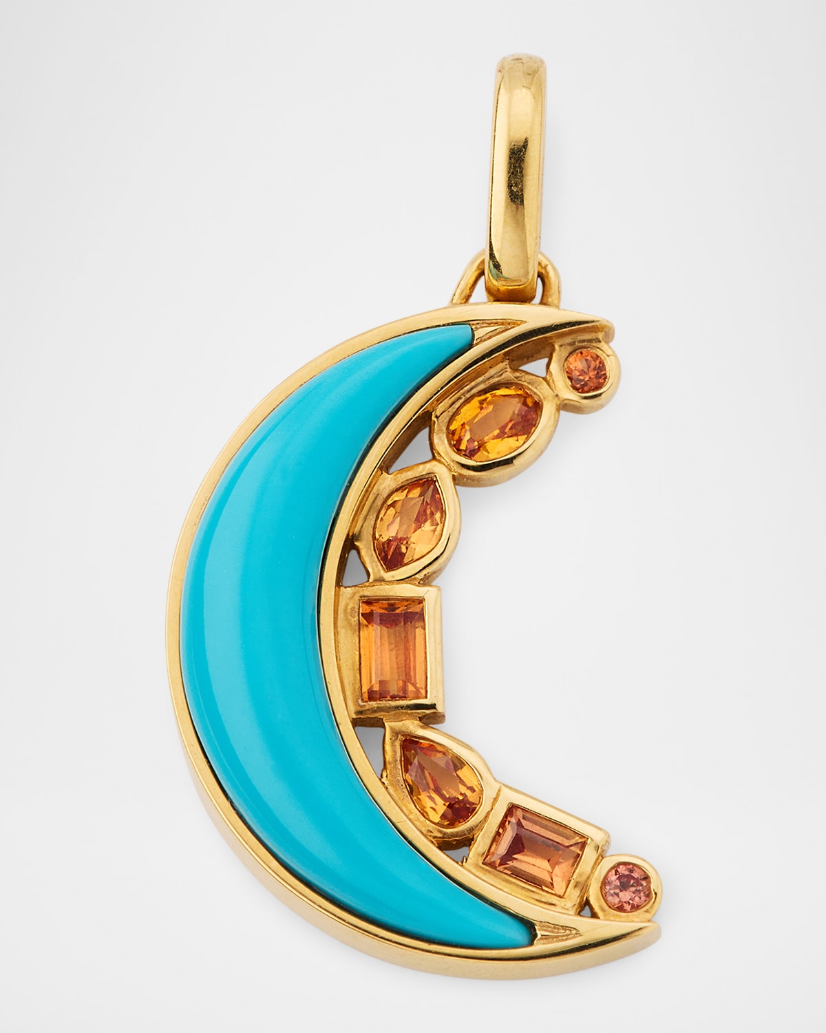 Sorellina 18K Yellow Gold Sapphire and Turquoise Crescent Moon Pendant