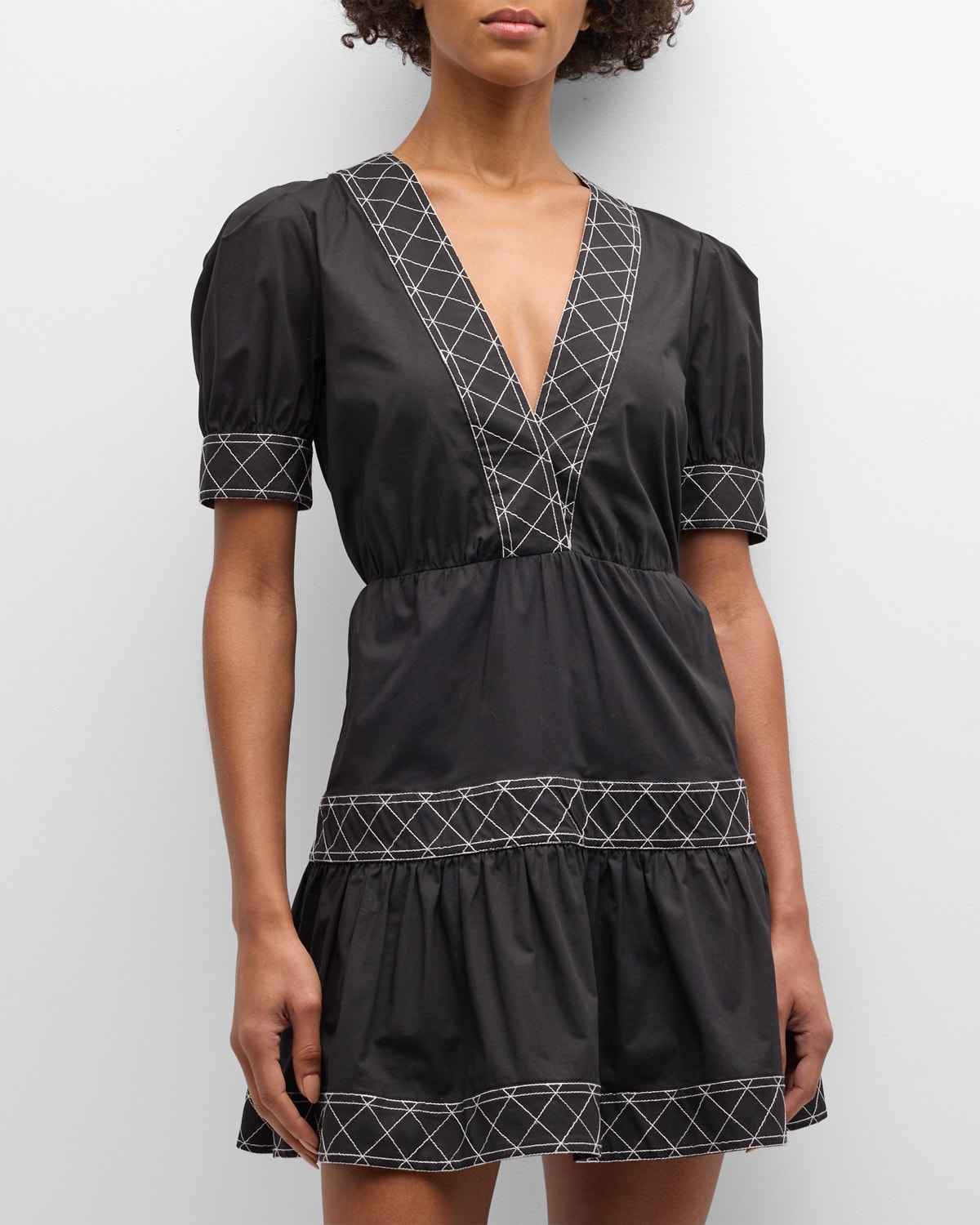 Shop Milly Embroidered Cotton Poplin Mini Dress In Black