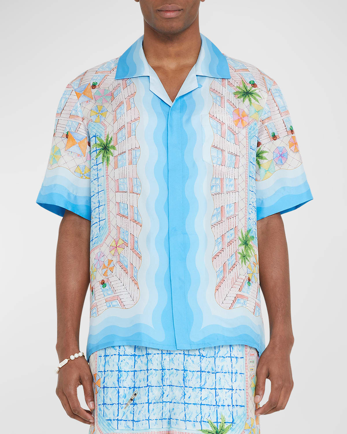 Shop Casablanca Men's Satin Shirt With Cuban Collar In Le Plongeon