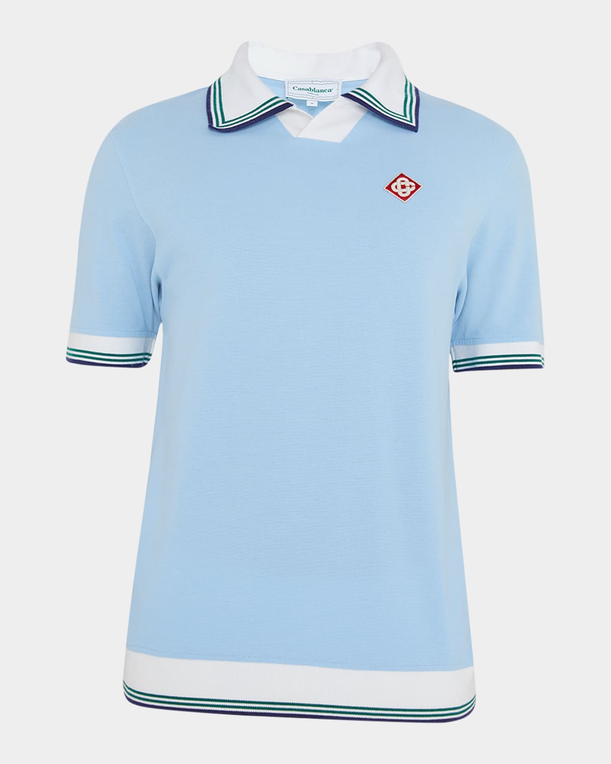 Shop Casablanca Men's Pique Striped-trim Polo Shirt In Pale Blue