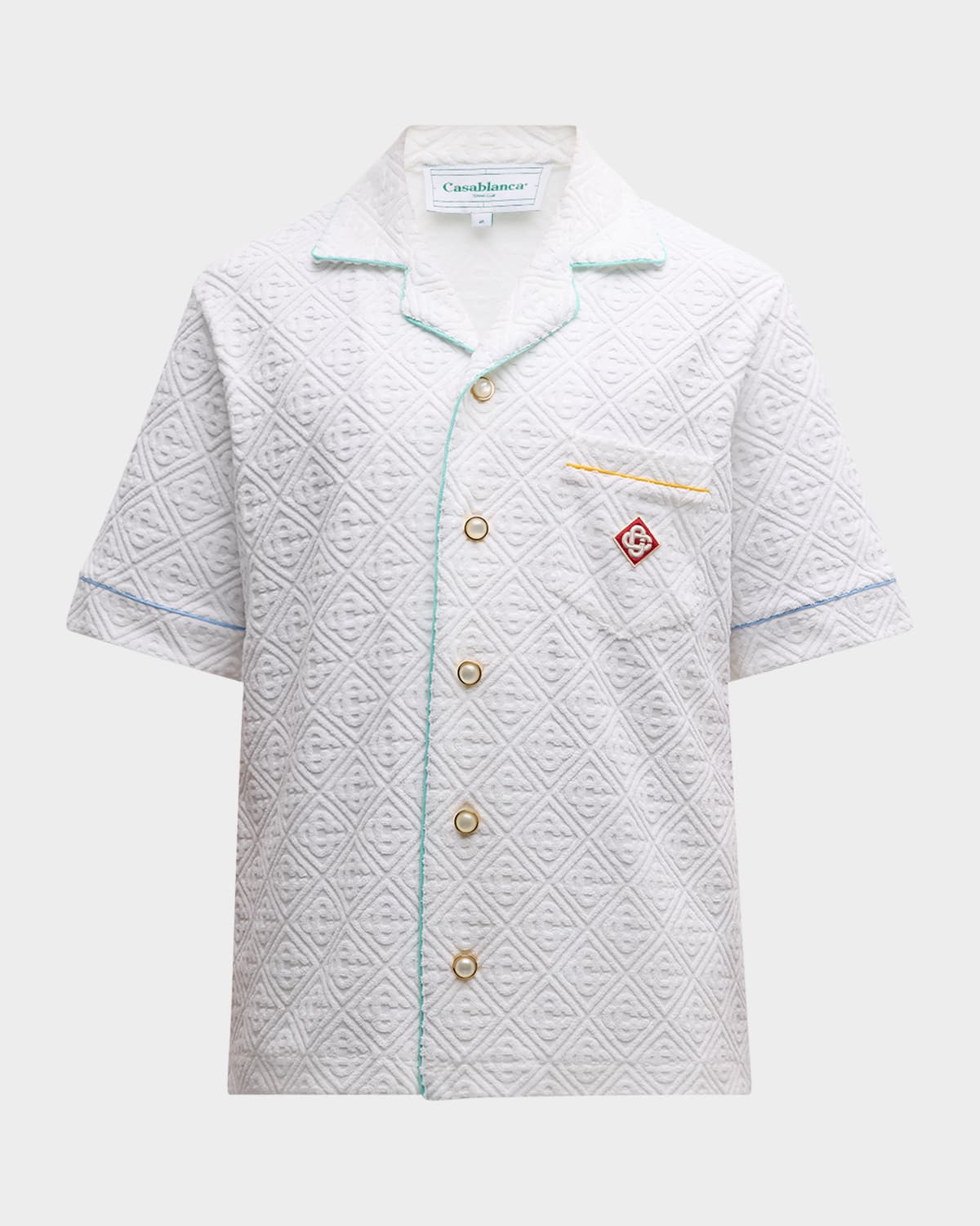 Casablanca Short Sleeved Shirt In Jacquard Cotton Blend Terry Cloth With White Monogram Men In White