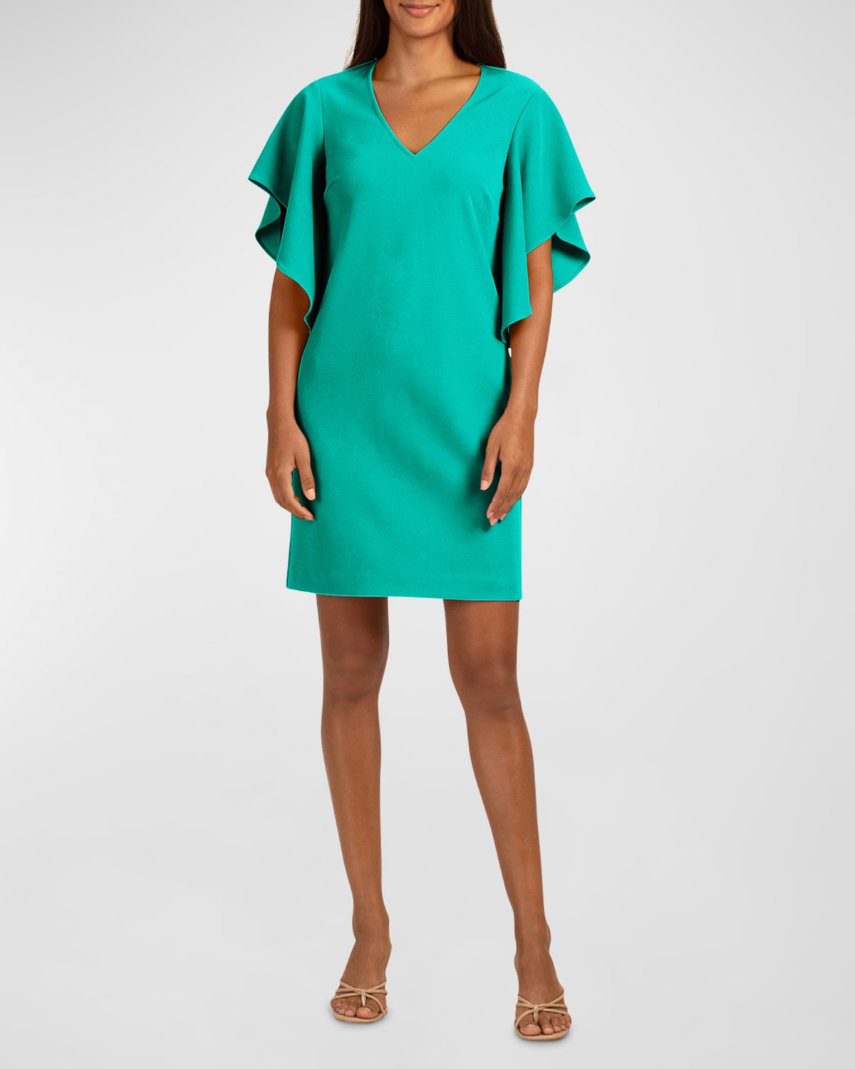 Shop Trina Turk Moore Flutter-sleeve Crepe Mini Dress In Oceano