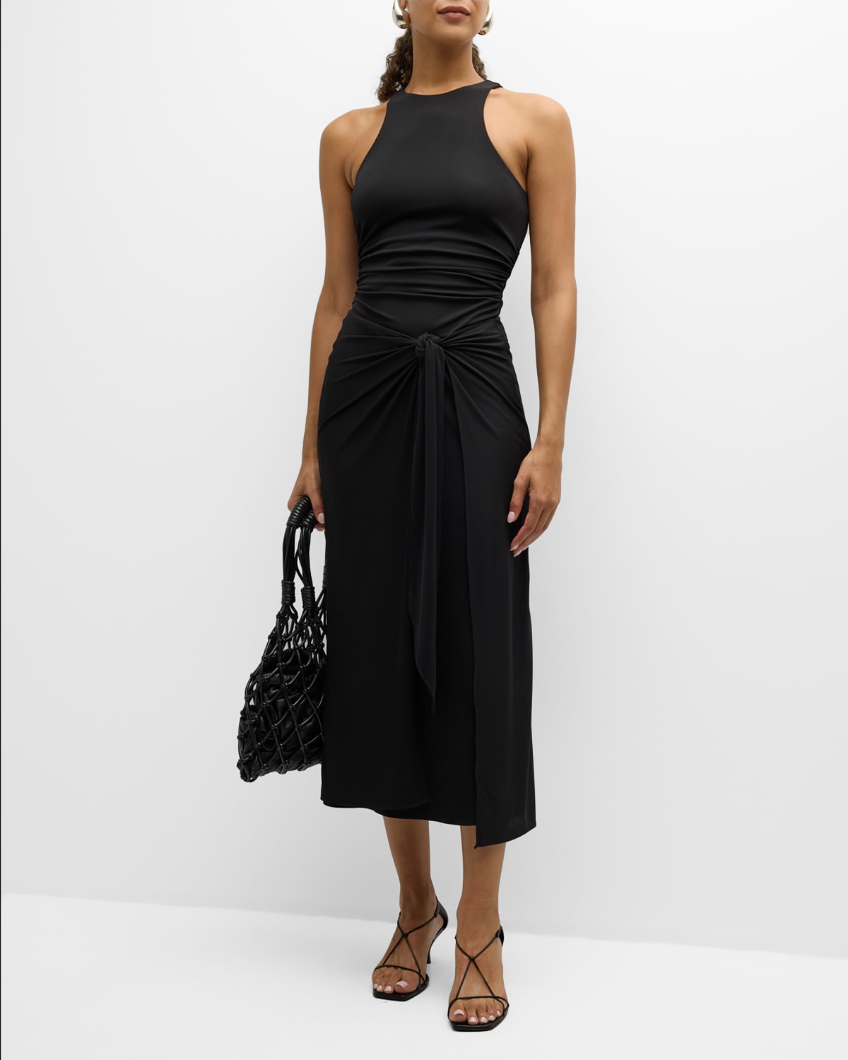 Cinq À Sept Andie Sleeveless Wrap-skirt Midi Dress In Black