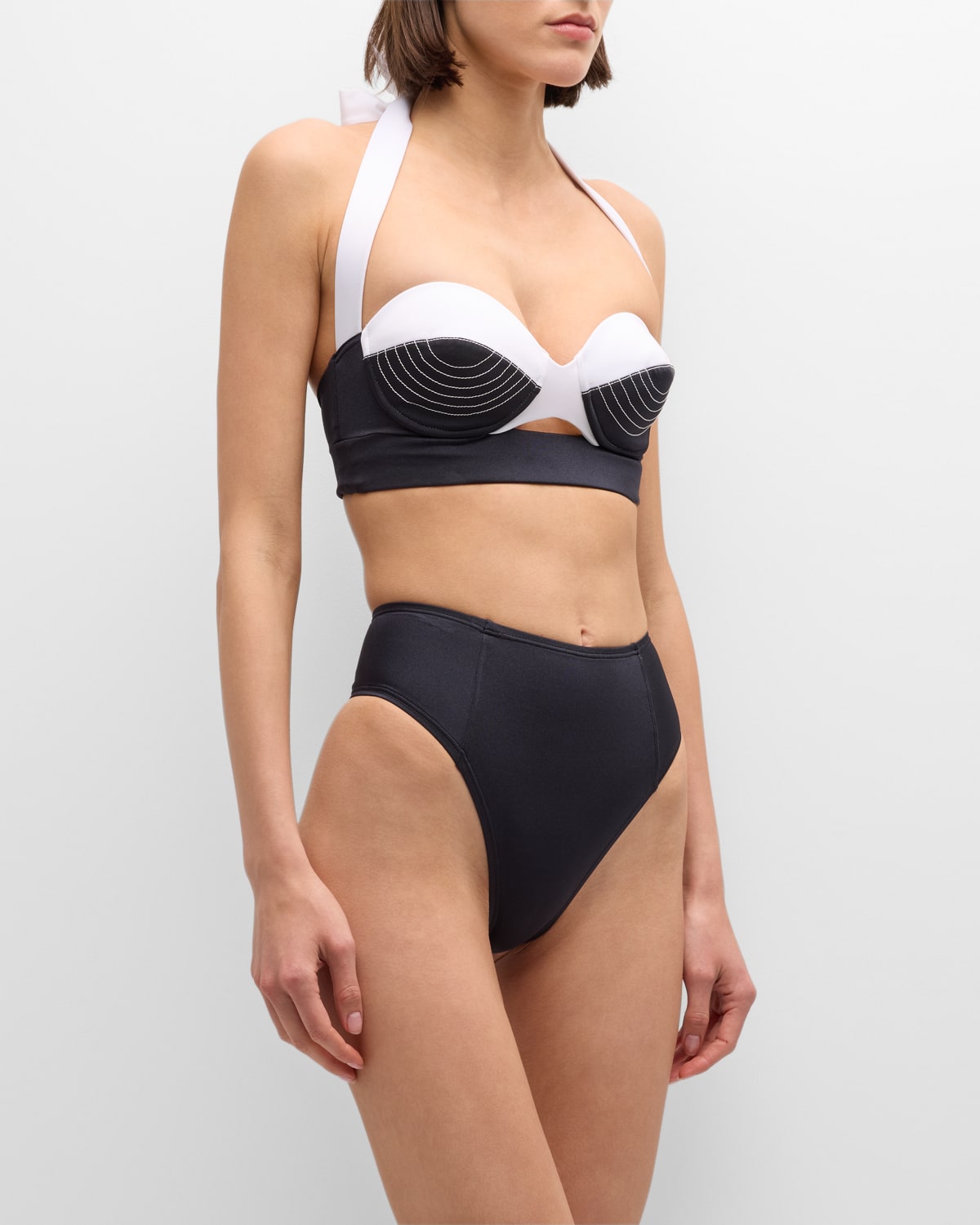 Shop Balmain Contrast Balconette Two-piece Swimsuit In Blackwhite