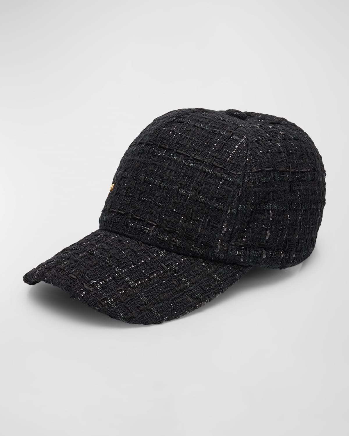 Shop Balmain Men's Metal Logo Tweed Baseball Cap In Black