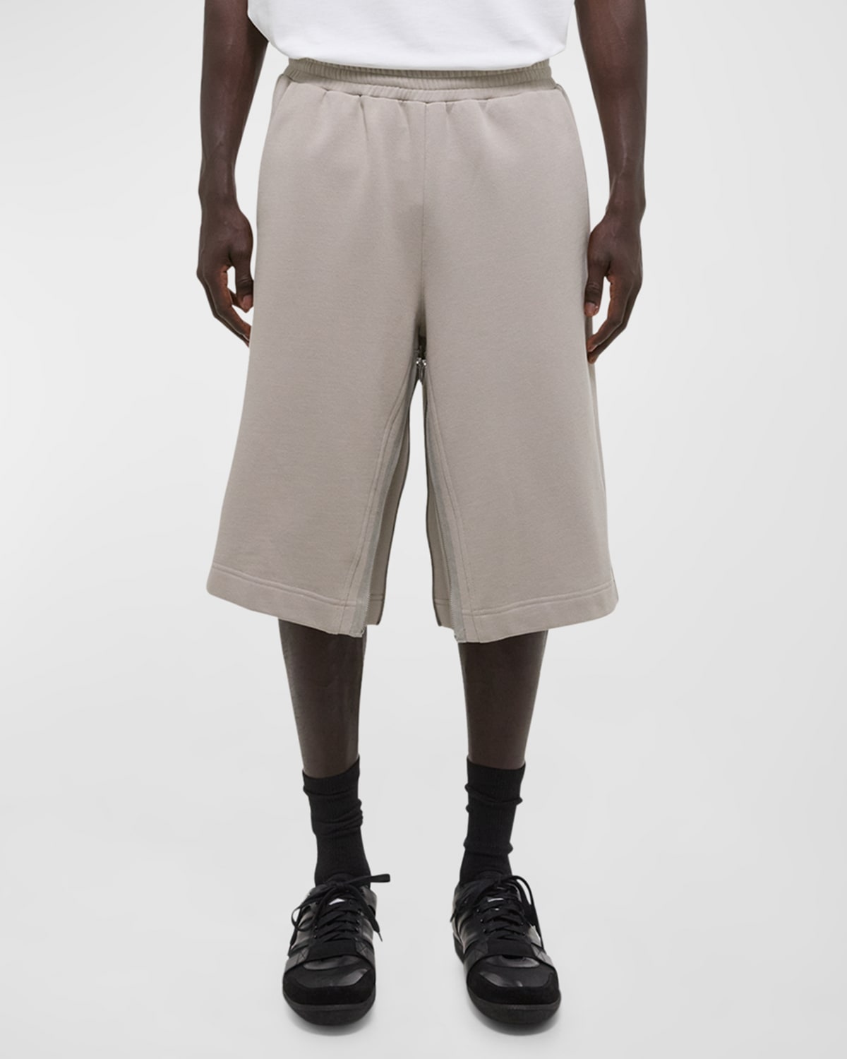 Shop Helmut Lang Men's Wide-leg Gusset Shorts In Stone