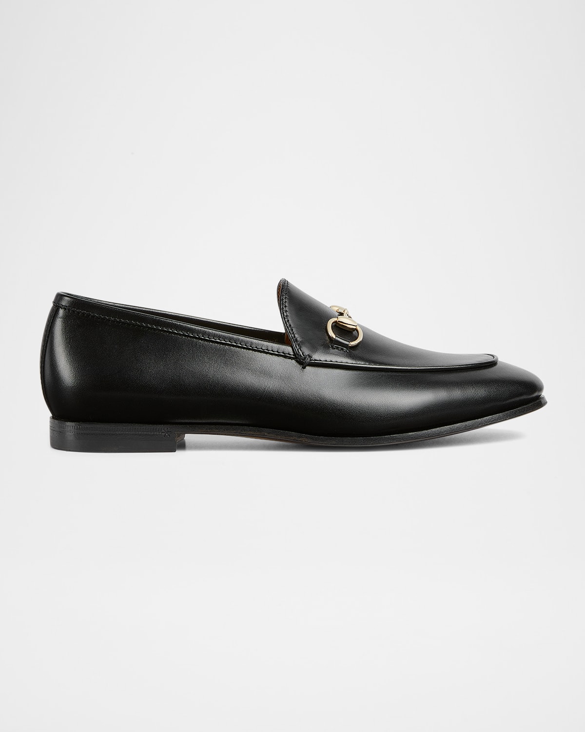 Gucci Polished Black Leather Loafers With Gold-tone Hardware In Sweet Chestnut