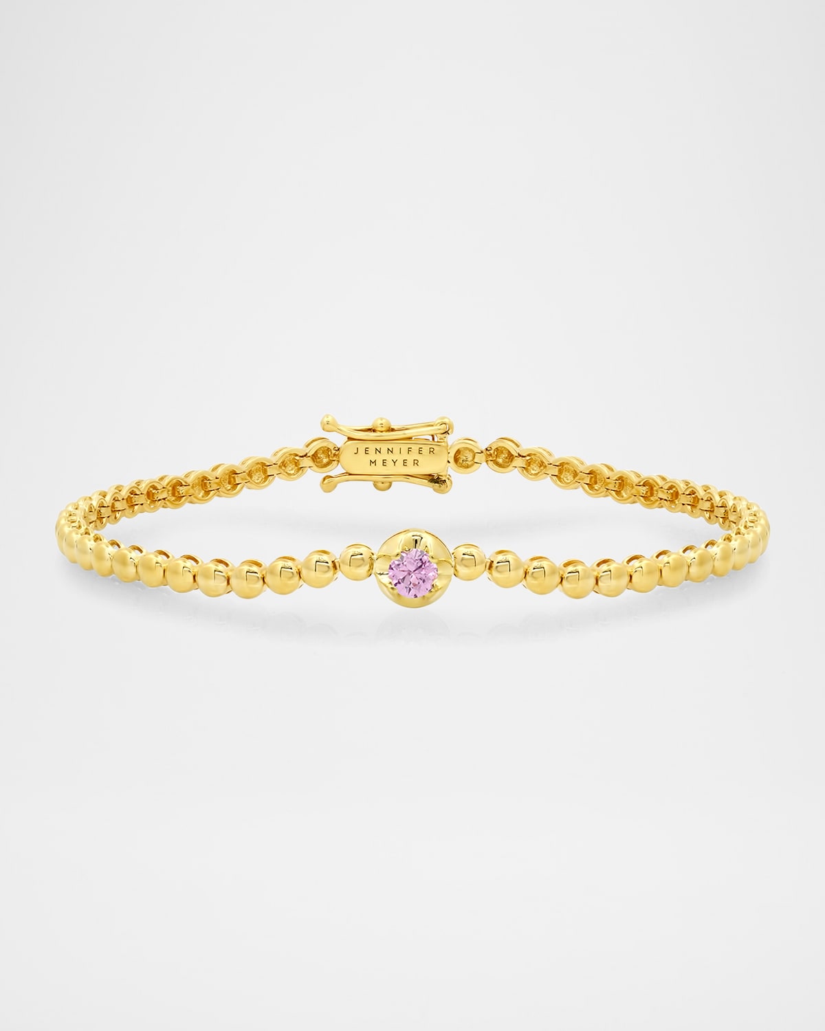 18K Yellow Gold 1 Illusion Set Pink Sapphire and Mini Bezel Tennis Bracelet