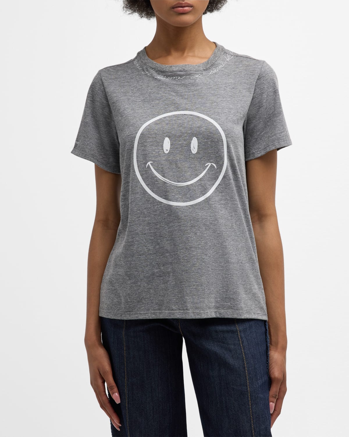 Shop Cinq À Sept Smiley Love Letter Short-sleeve Tee In Heather Grey/wh