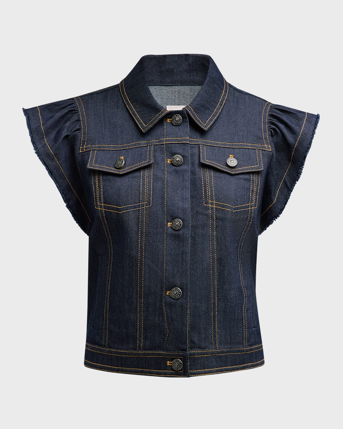 Cinq À Sept Adley Flutter Sleeve Denim Shirt In Indigo