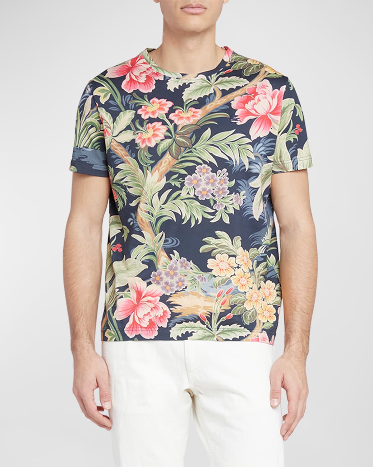 Shop Etro Men's Floral-print T-shirt In Print On Blue Base