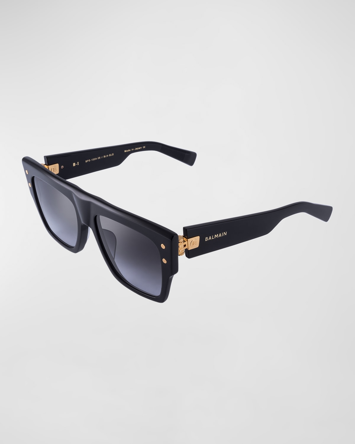 Shop Balmain B-i Acetate Rectangle Sunglasses In Blk - Gld
