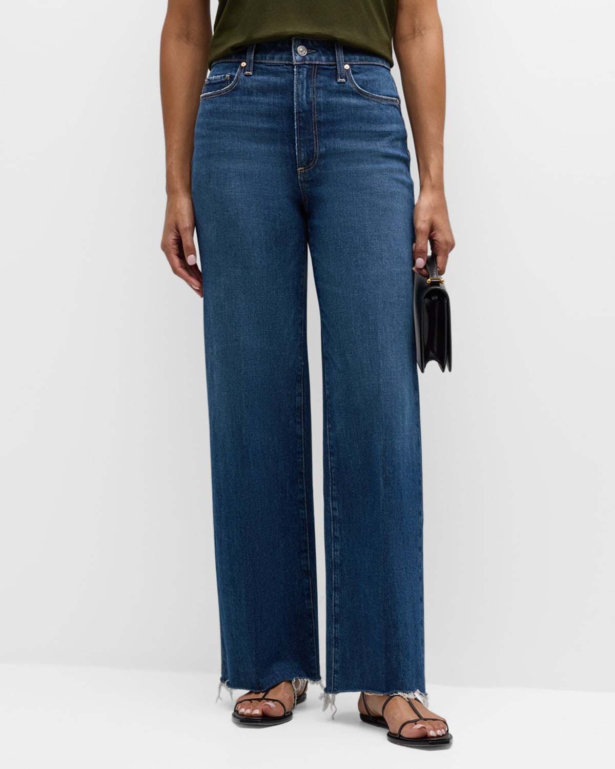 Paige Anessa Wide-leg Jeans With Raw Hem In Blue