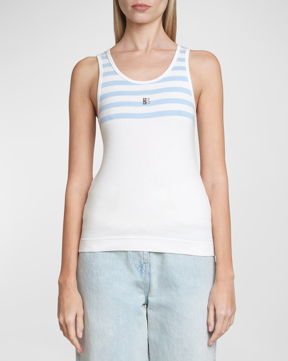 Shop Givenchy Striped Rib Tank Top In White Light Blue