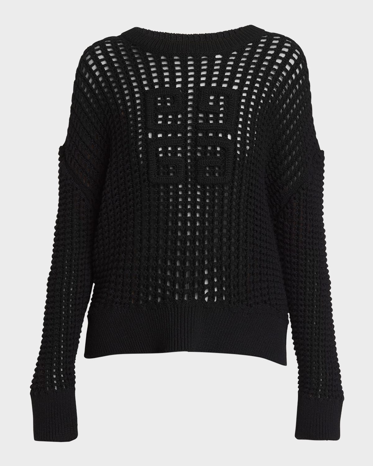 Givenchy 4g Open Knit Crewneck Sweater In Black