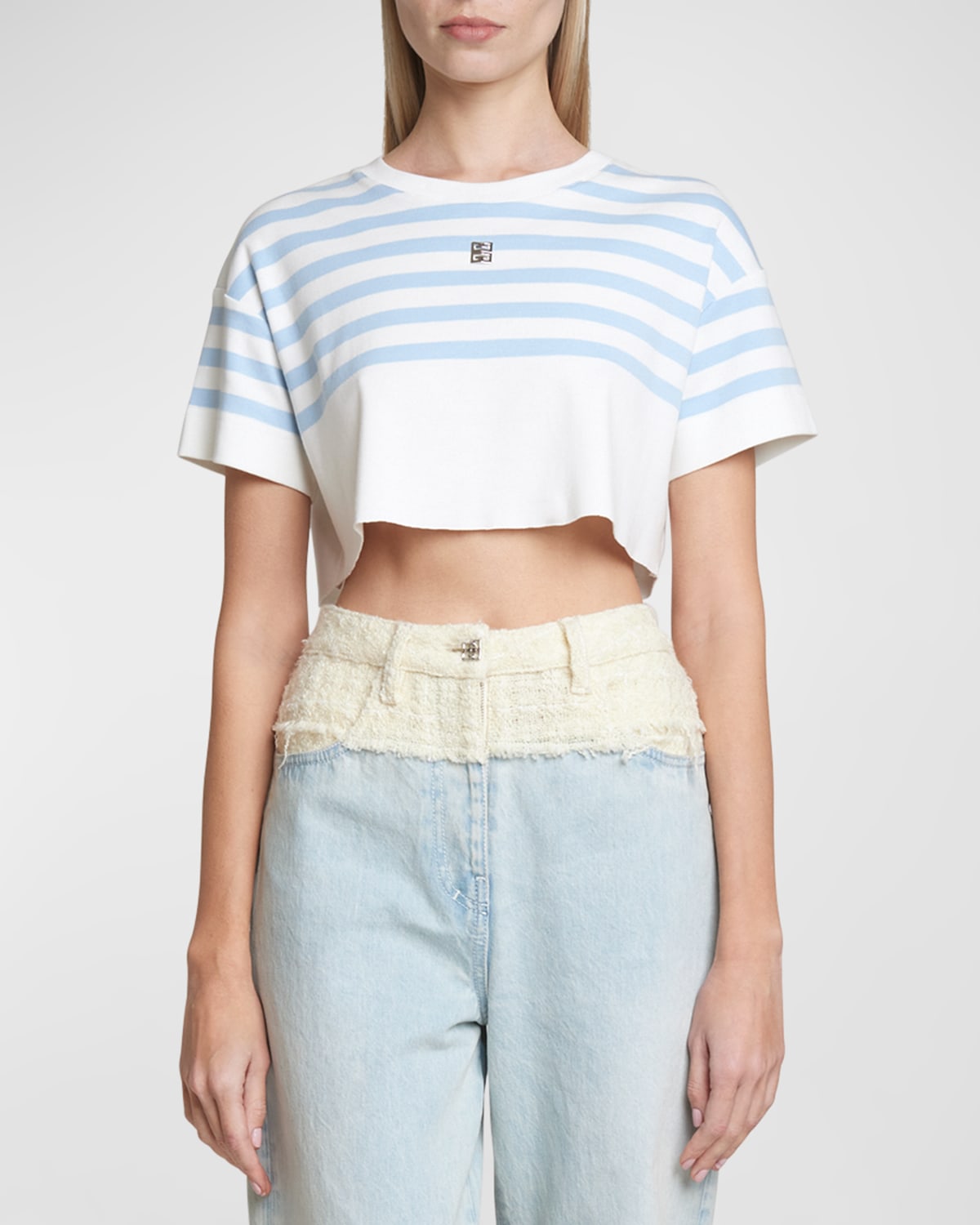 Shop Givenchy Striped Crop T-shirt In White Light Blue