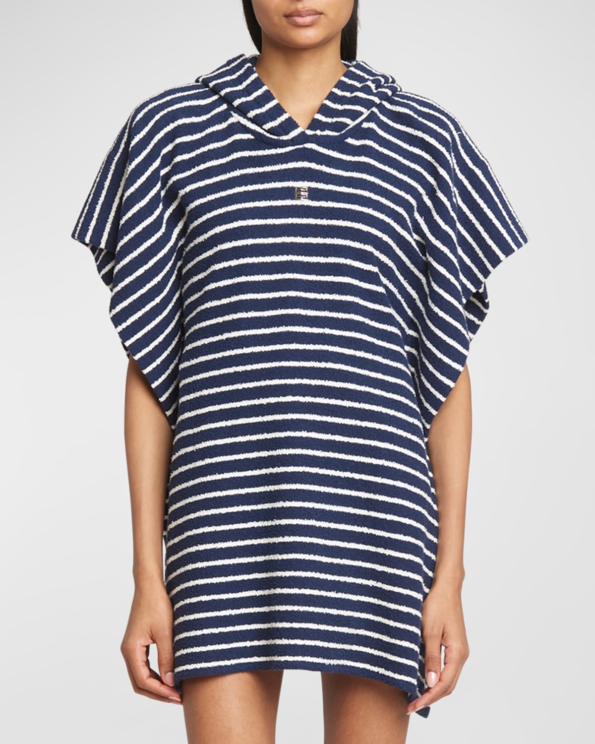 Shop Givenchy Striped Towelling Hooded Poncho In Navy Natural