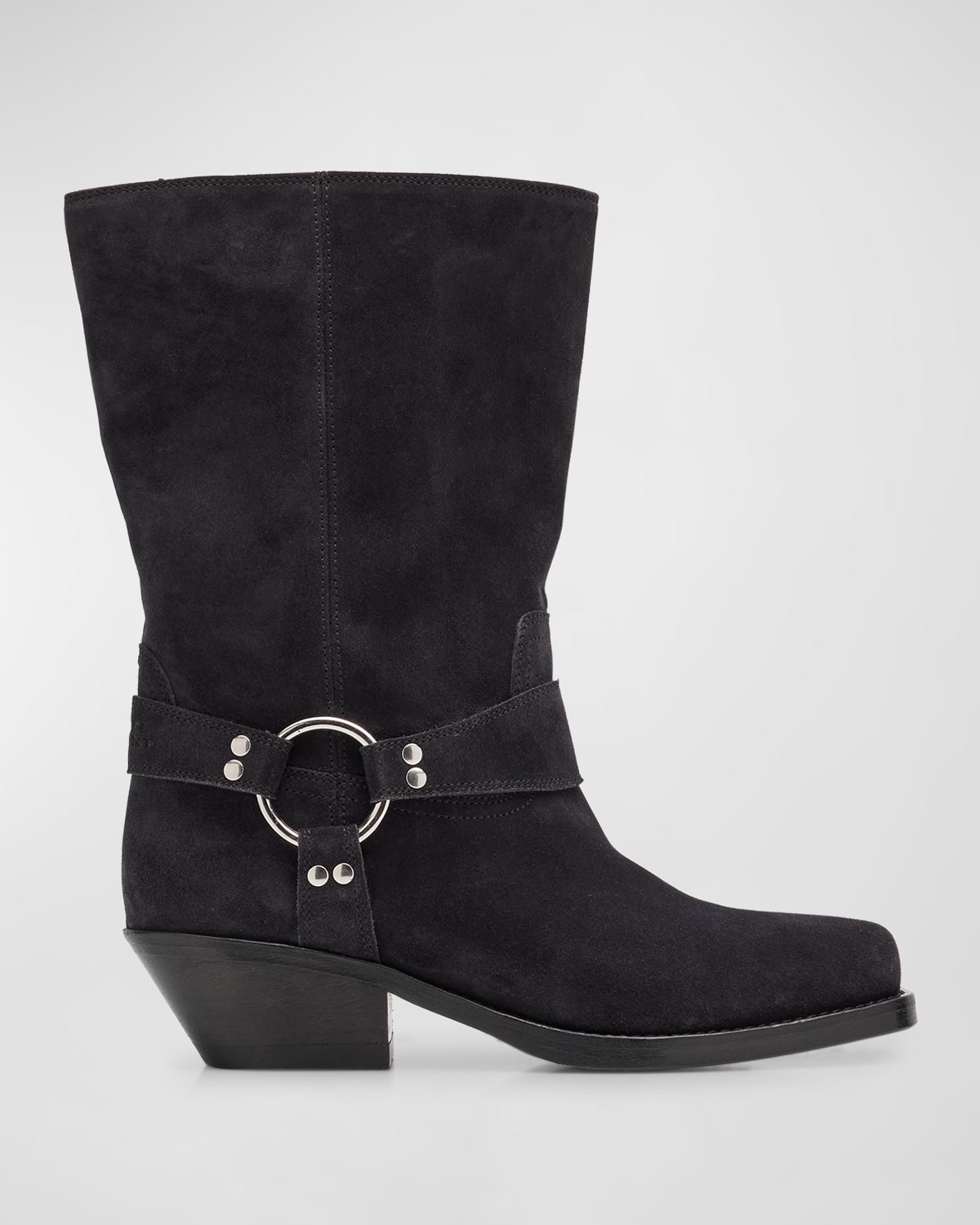 Isabel Marant Antya Suede Harness Moto Boots In Faded Black