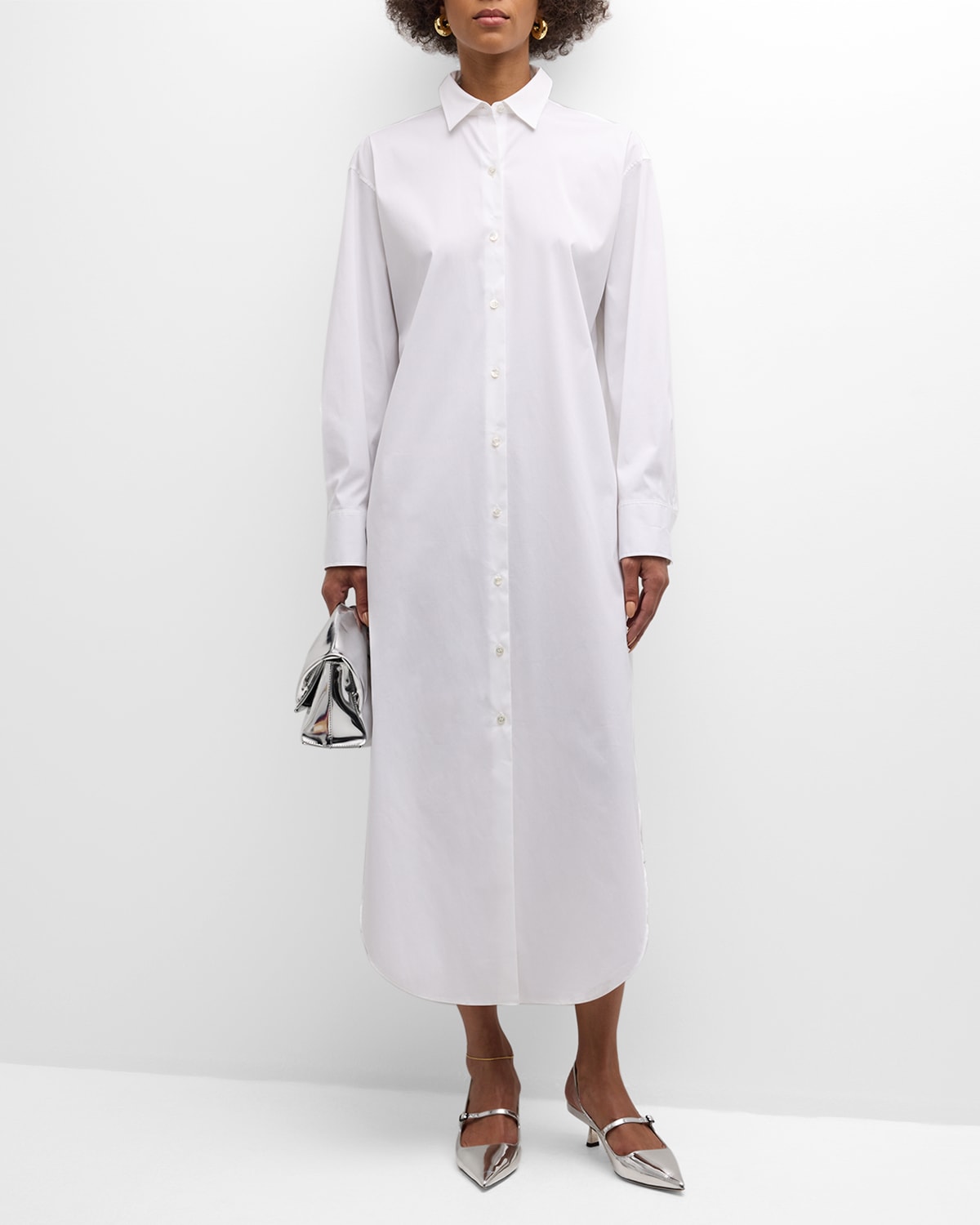 Theory Relaxed Cotton Button-front Maxi Shirtdress In White