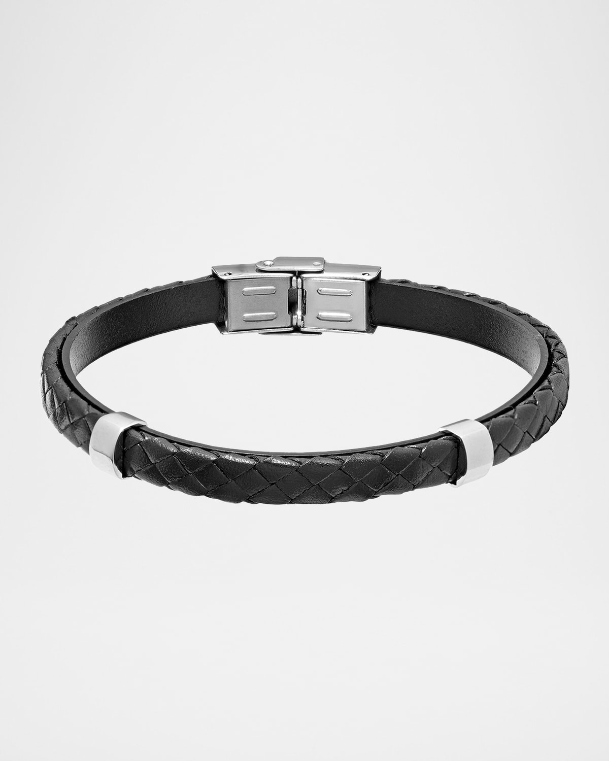 Link Up Men's Stainless Steel and Braided Leather Bracelet
