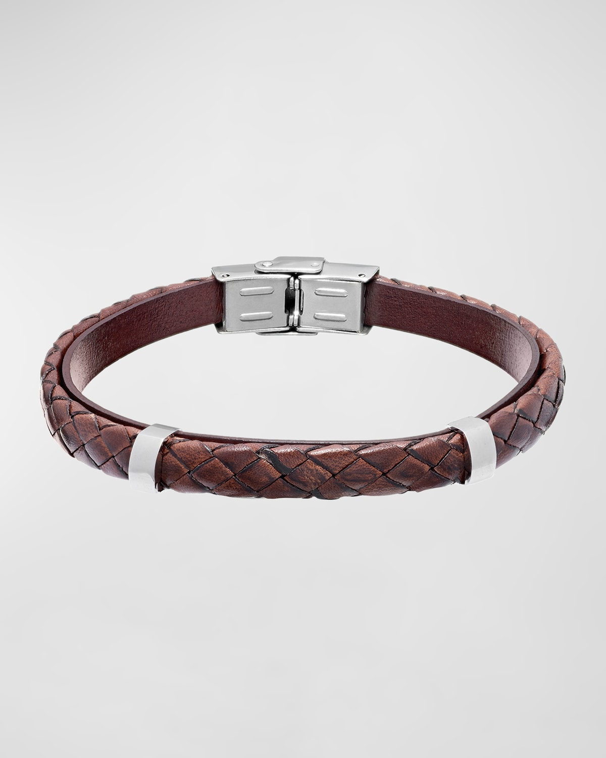 Men's Stainless Steel and Braided Leather Bracelet