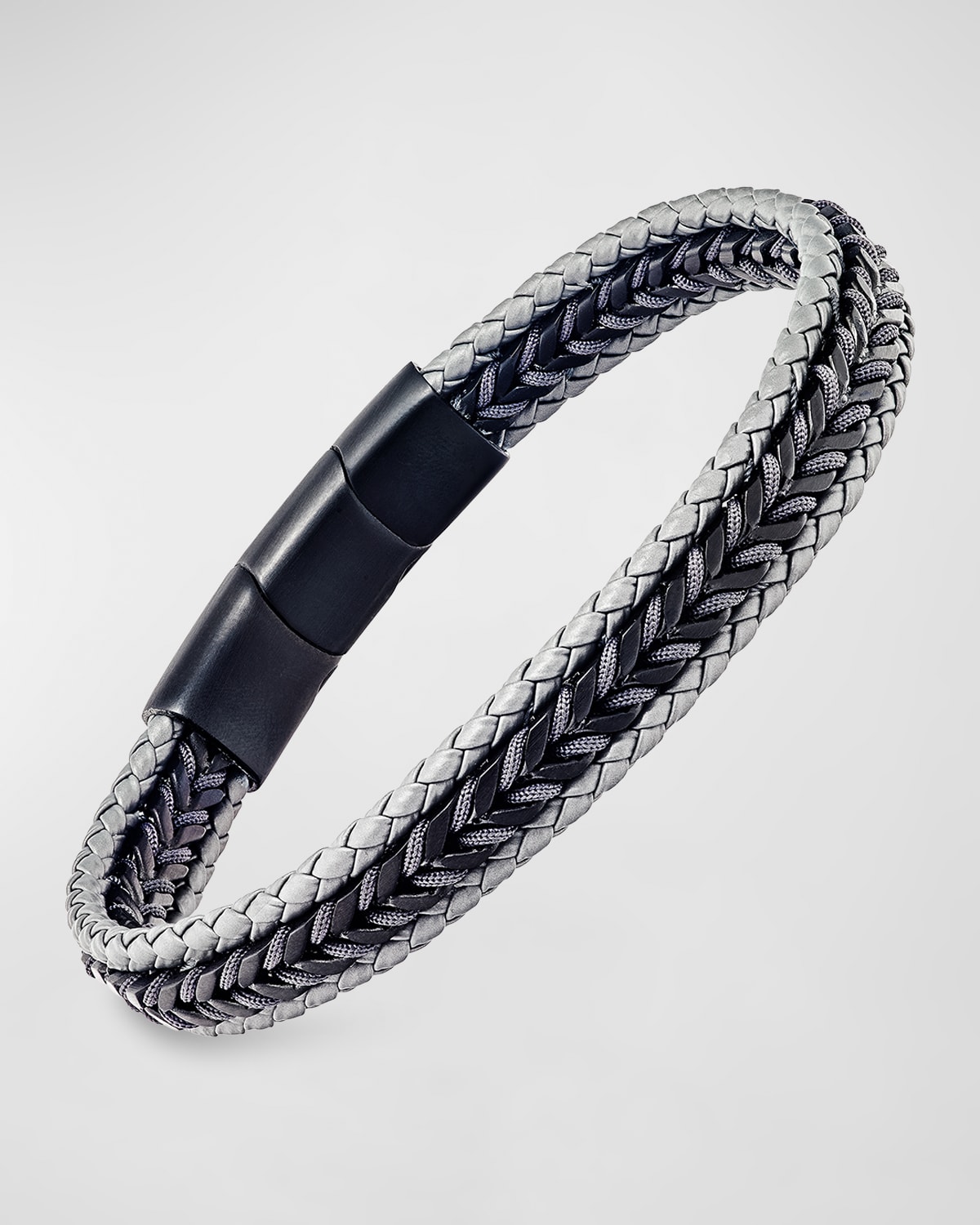 Men's Woven Leather and Stainless Steel Bracelet