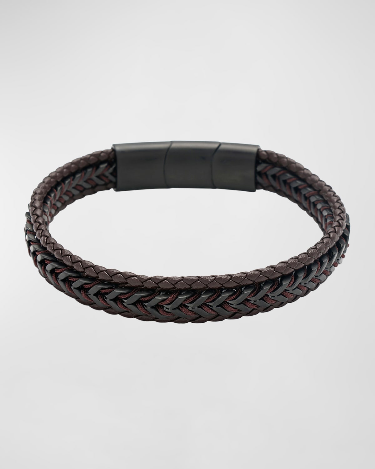Men's Woven Leather and Stainless Steel Bracelet